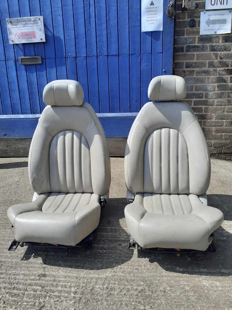 FRONT LEATHER SEATS JAGUAR 2000-2006 LATE XK8 XKR X100 OATMEAL AGD PAIR USED